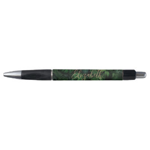 Tropical Monstera Gold Script Name Pen
