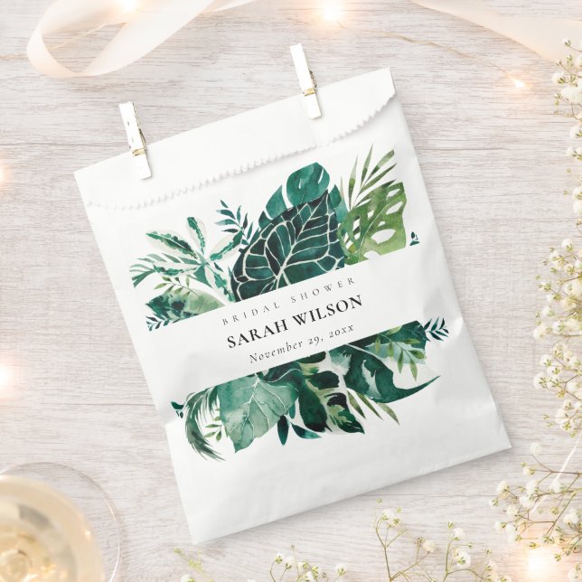Tropical Monstera Green Foliage Bridal Shower Favour Bag (Clipped)