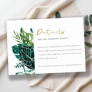 Tropical Monstera Green Foliage Wedding Details Enclosure Card