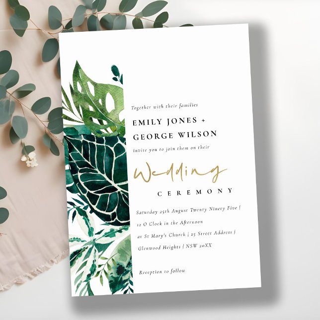 Tropical Monstera Green Foliage Wedding Invite (Creator Uploaded)