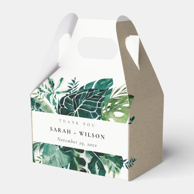 Tropical Monstera Green Foliage Wedding Thank Favor Box (Front Side)