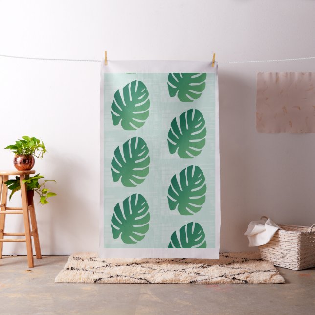 Tropical Monstera Green Leaf Pattern Fabric (In Situ)