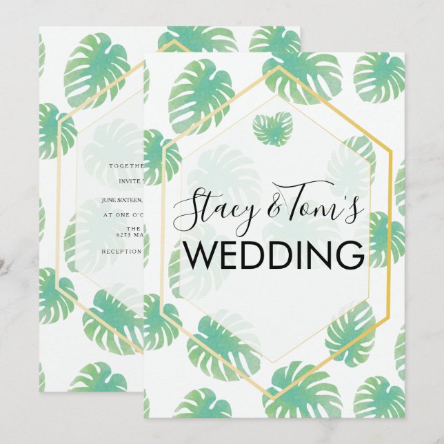 Tropical Monstera Hand Drawn Botanical Wedding Invitation (Front/Back)