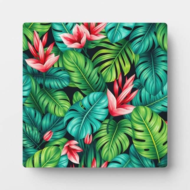 Tropical Monstera Heliconia Jungle Pattern Plaque (Front)