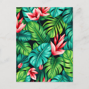 Tropical Monstera Heliconia Jungle Pattern Postcard