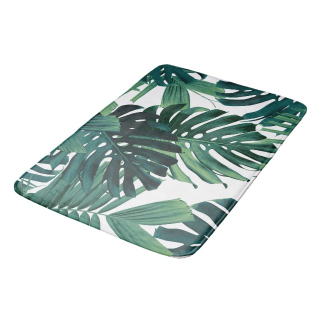 Tropical Monstera Jungle Leaves 1 Bath Mat (Angled)