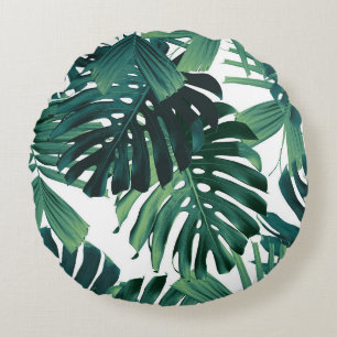 Tropical Monstera Jungle Leaves 1 Round Pillow