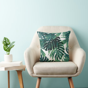 Tropical Monstera Jungle Leaves 1 Throw Pillow