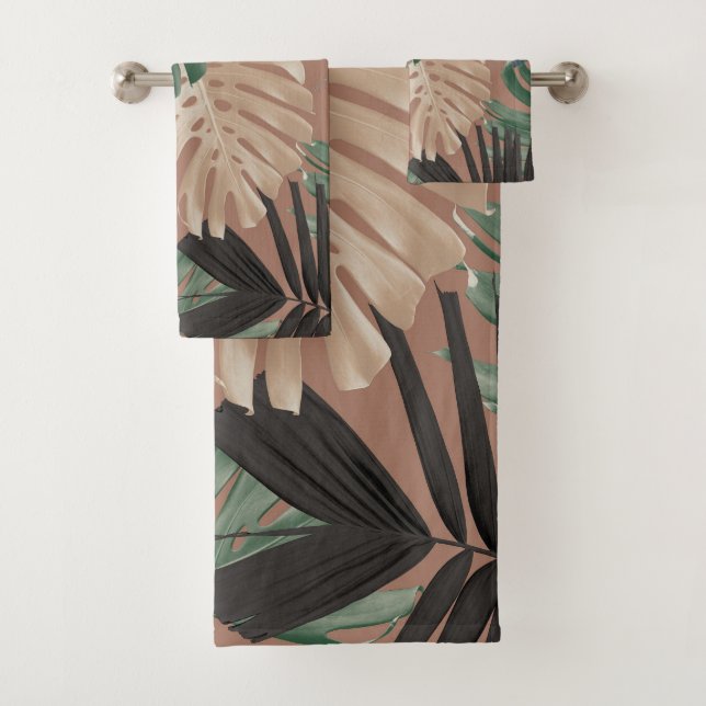 Tropical Monstera Jungle Leaves 2 Bath Towel Set (Insitu)