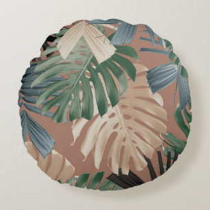 Tropical Monstera Jungle Leaves 2 Round Pillow