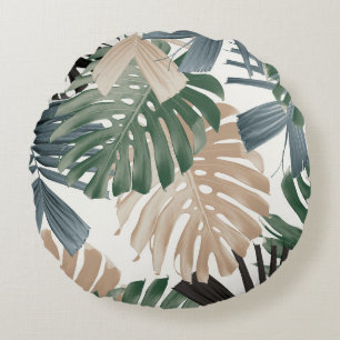 Tropical Monstera Jungle Leaves 3 Round Pillow