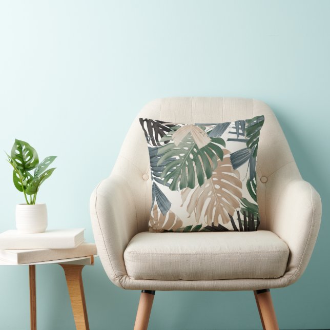 Tropical Monstera Jungle Leaves 3 Throw Pillow (Chair)