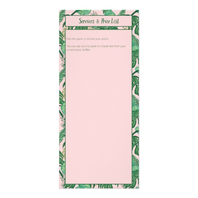 Tropical Monstera Jungle Palm pattern Rack Card (Back)