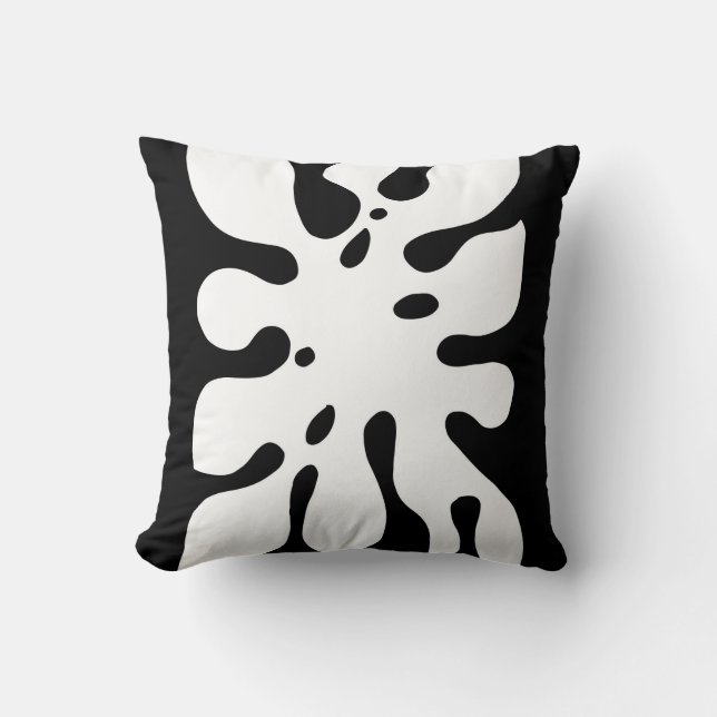 Tropical Monstera Leaf Abstract Black and White Throw Pillow (Front)