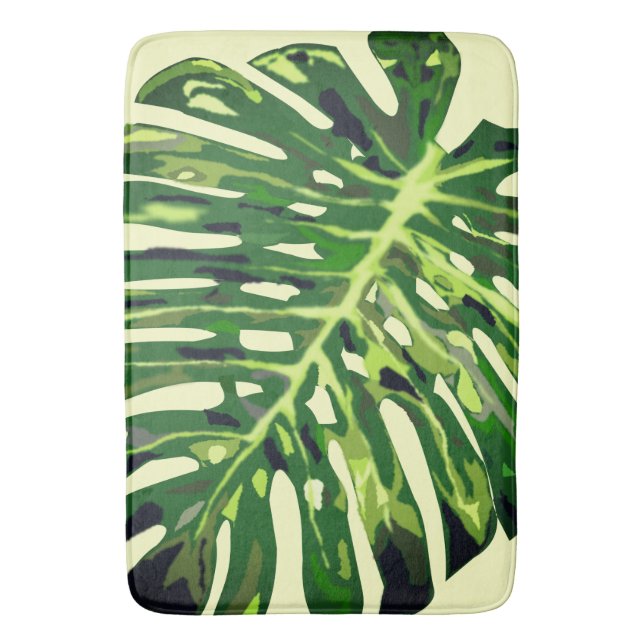 Tropical Monstera Leaf Bath Mat (Front Vertical)