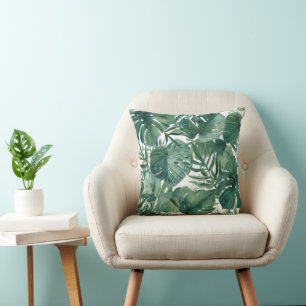 Tropical Monstera Leaf Botanical Pattern Throw Pillow