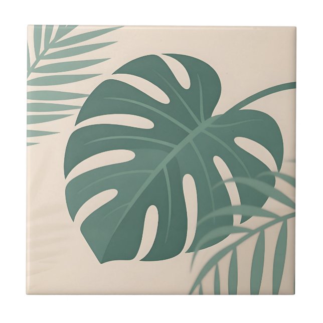Tropical Monstera Leaf Botanical Serenity Tile (Front)