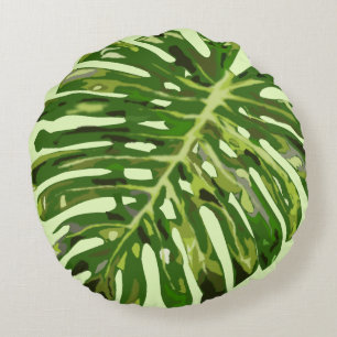 Tropical Monstera Leaf - Choose/add your colours Round Pillow