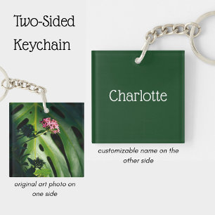 Tropical Monstera Leaf, Custom name Botanical Keychain