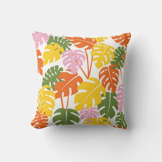 Tropical Monstera Leaf Design Throw Pillow (Front)