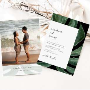 Tropical Monstera Leaf Destination Wedding Photo Invitation