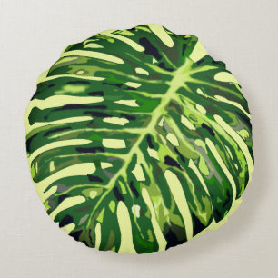 Tropical Monstera Leaf - Exotic Nature Round Pillow