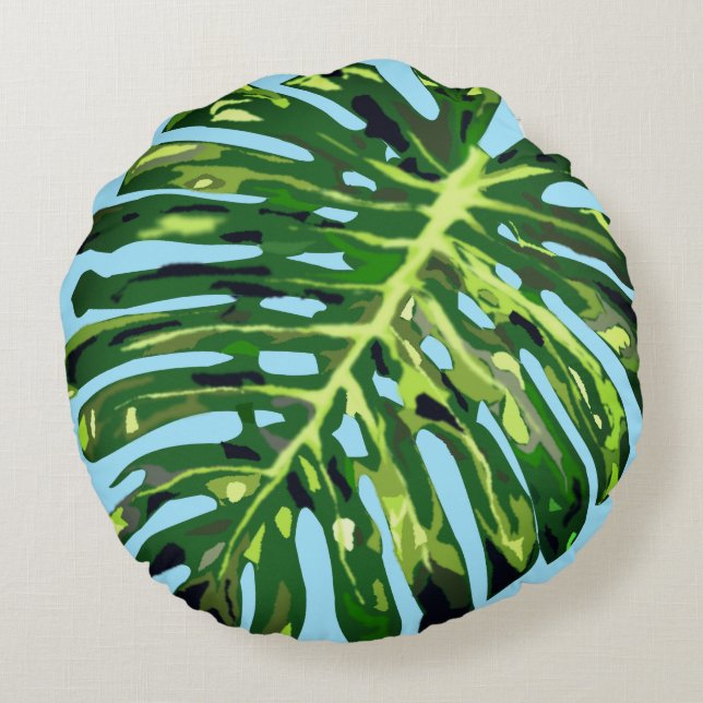 Tropical Monstera Leaf - Exotic - Round Pillow (Back)