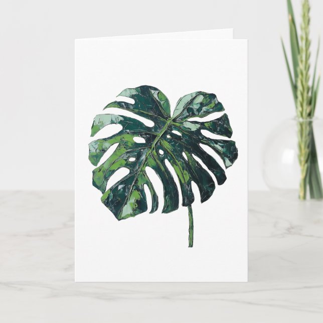 Tropical Monstera Leaf Foliage Greetings Card (Front)