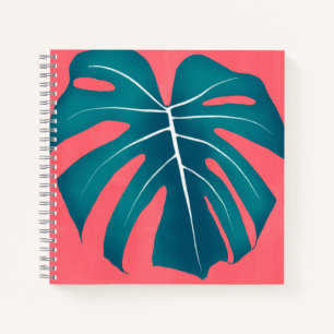 Tropical Monstera Leaf on Pink Notebook