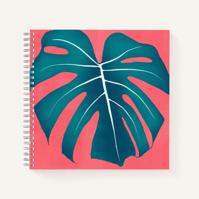 Tropical Monstera Leaf on Pink Notebook (Front)