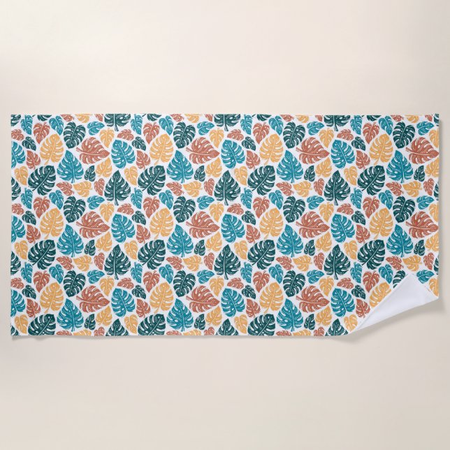 Tropical Monstera Leaf Pattern – Colourful Nature  Beach Towel (Front)