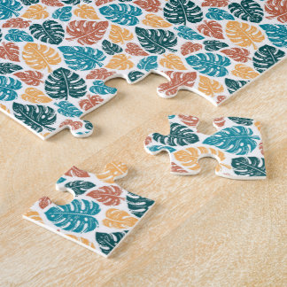 Tropical Monstera Leaf Pattern – Colourful Nature  Jigsaw Puzzle