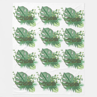 Tropical Monstera Leaf Pattern Fleece Blanket
