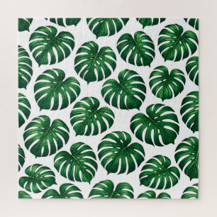 Tropical Monstera Leaf Pattern Jigsaw Puzzle