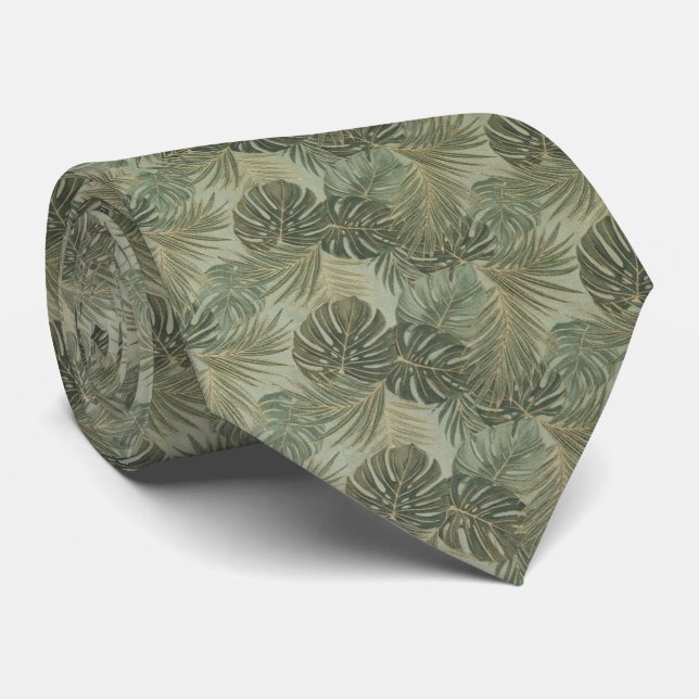 Tropical Monstera Leaf Pattern Tie (Rolled)