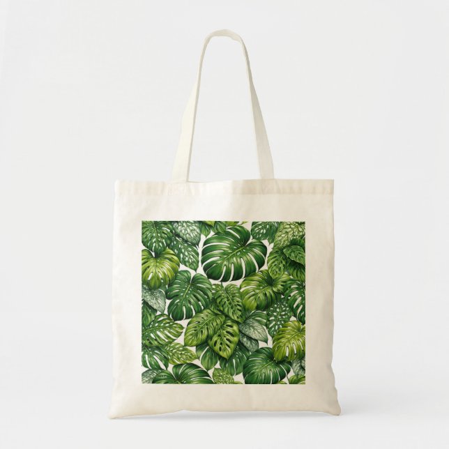 Tropical Monstera Leaf Pattern Tote Bag (Front)