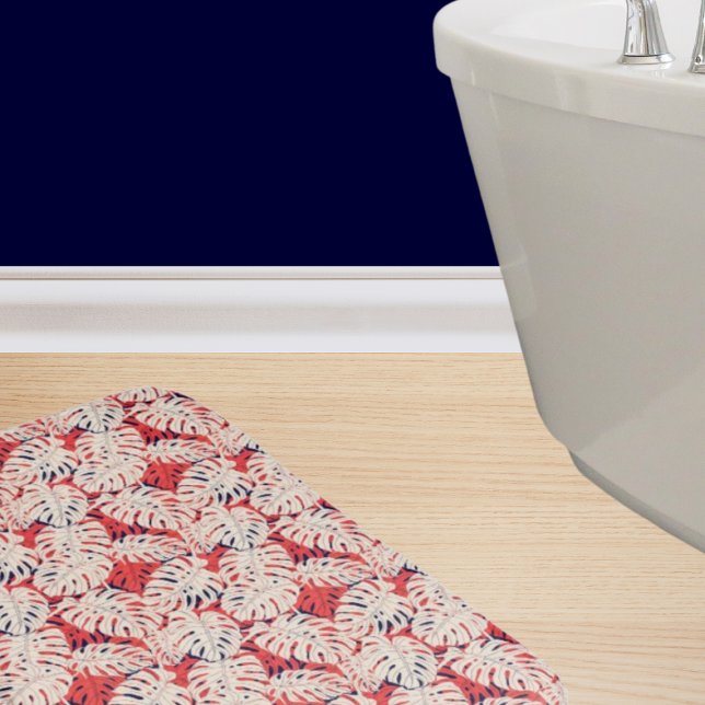 Tropical Monstera Leaf Patterned Bath Mat (Creator Uploaded)