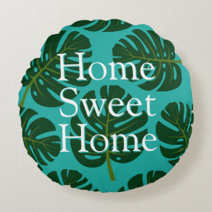 Tropical Monstera leaf print custom round throw Pillow