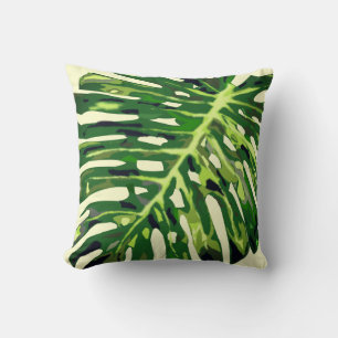Tropical Monstera Leaf Throw Pillow