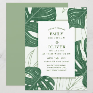 Tropical Monstera leaf wedding invitations