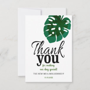 Tropical Monstera Leaf Wedding Thank You Card