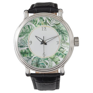 Tropical Monstera Leaf Wreath Mens Watch