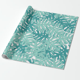 Tropical Monstera Leave Blue and White Watercolor Wrapping Paper