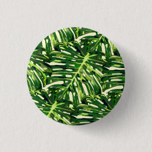 Tropical Monstera Leaves 1 Inch Round Button