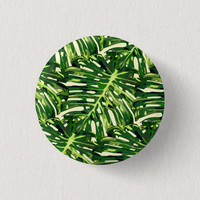 Tropical Monstera Leaves 1 Inch Round Button (Front)