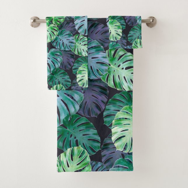 Tropical Monstera Leaves Bath Towel Set (Insitu)