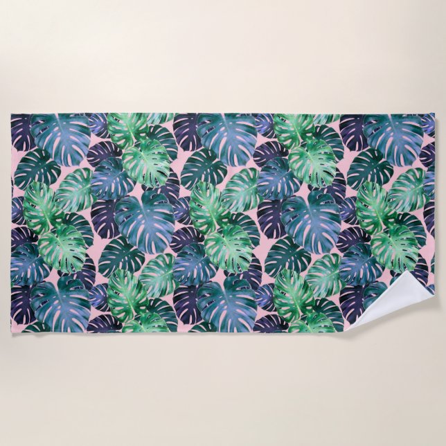 Tropical Monstera Leaves  Beach Towel (Front)