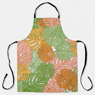 Tropical monstera leaves, colourful seamless patte apron