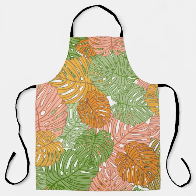 Tropical monstera leaves, colourful seamless patte apron (Front)