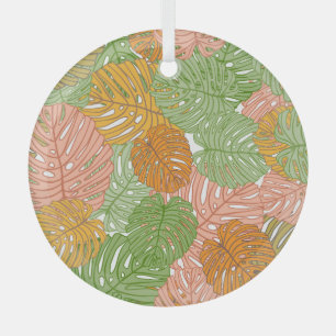 Tropical monstera leaves, colourful seamless patte glass ornament